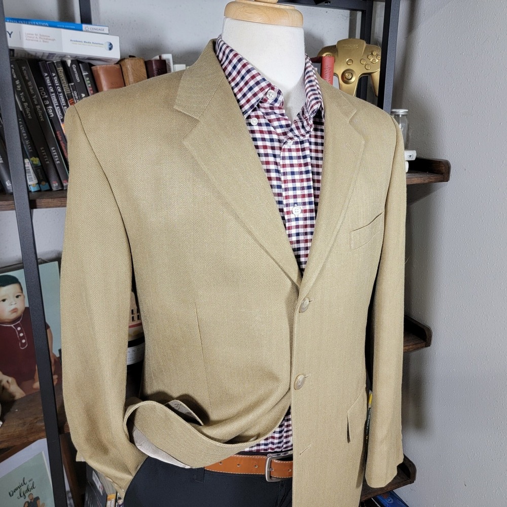 Chaps Ralph Lauren Men's Sport Coat Three Button Dark Beige Herringbone Silk 40R - Picture 9 of 16